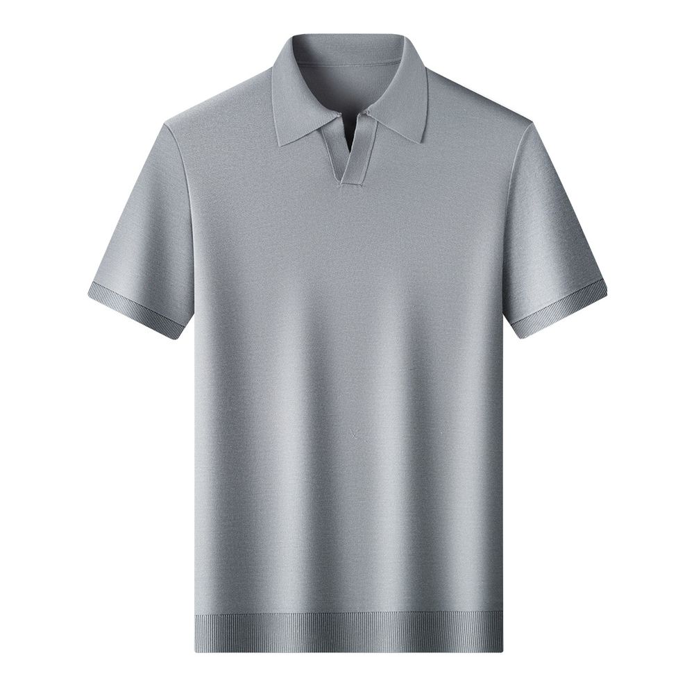 Men's Solid Color Summer Short-sleeved T-shirt with Thin Lapel